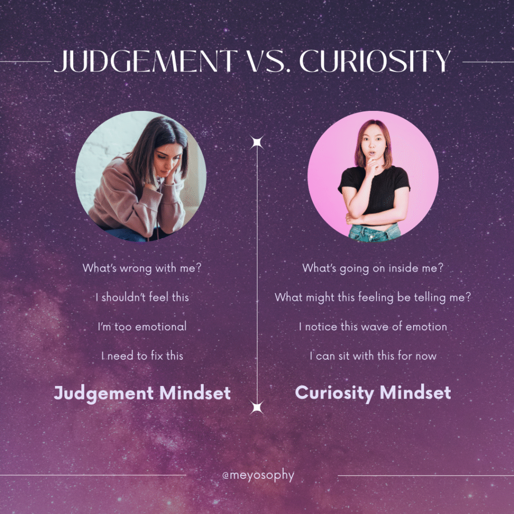 How to understand your mood without judging it. Inforgraphic Judgement vs Curiosity
