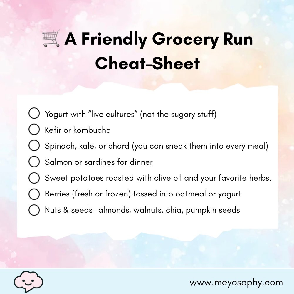 Grocery run cheat sheet for brain and gut health